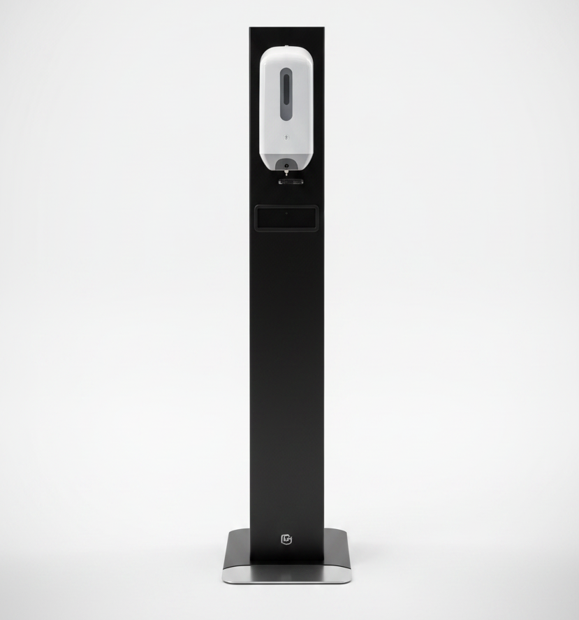 Black Sanitizer Stand With White Dispenser