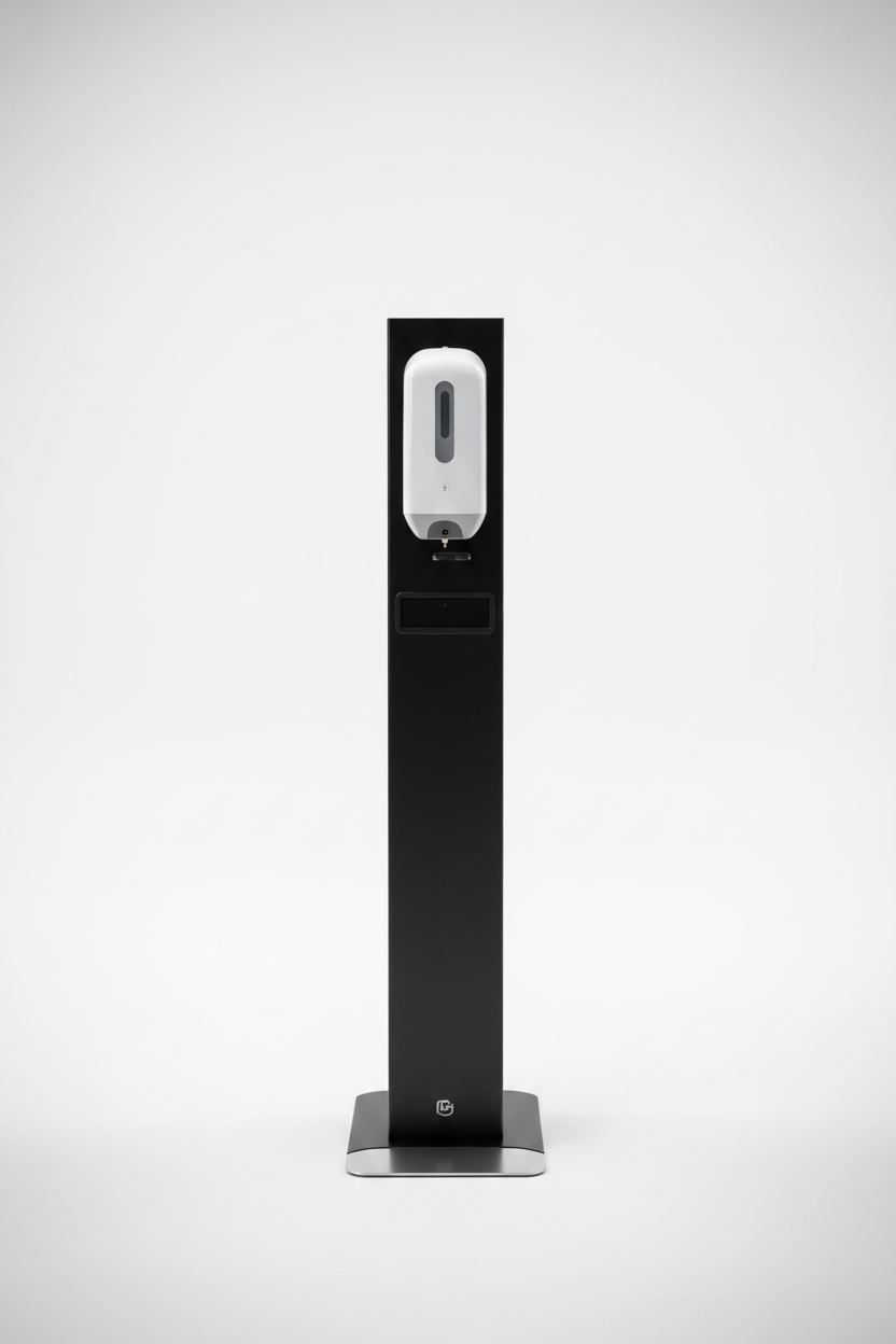 Black Sanitizer Stand With White Dispenser