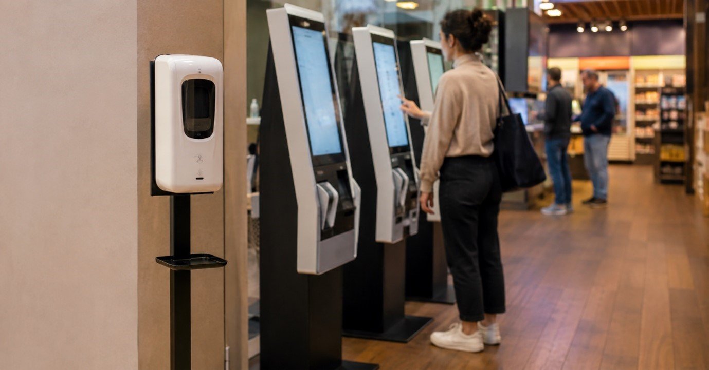Hand sanitizer stand public spaces